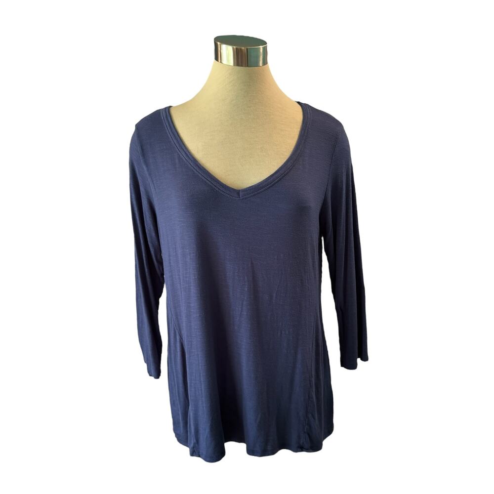 Westport Indigo Blue ¾ Sleeve A-Line V-Neck Top Size Large